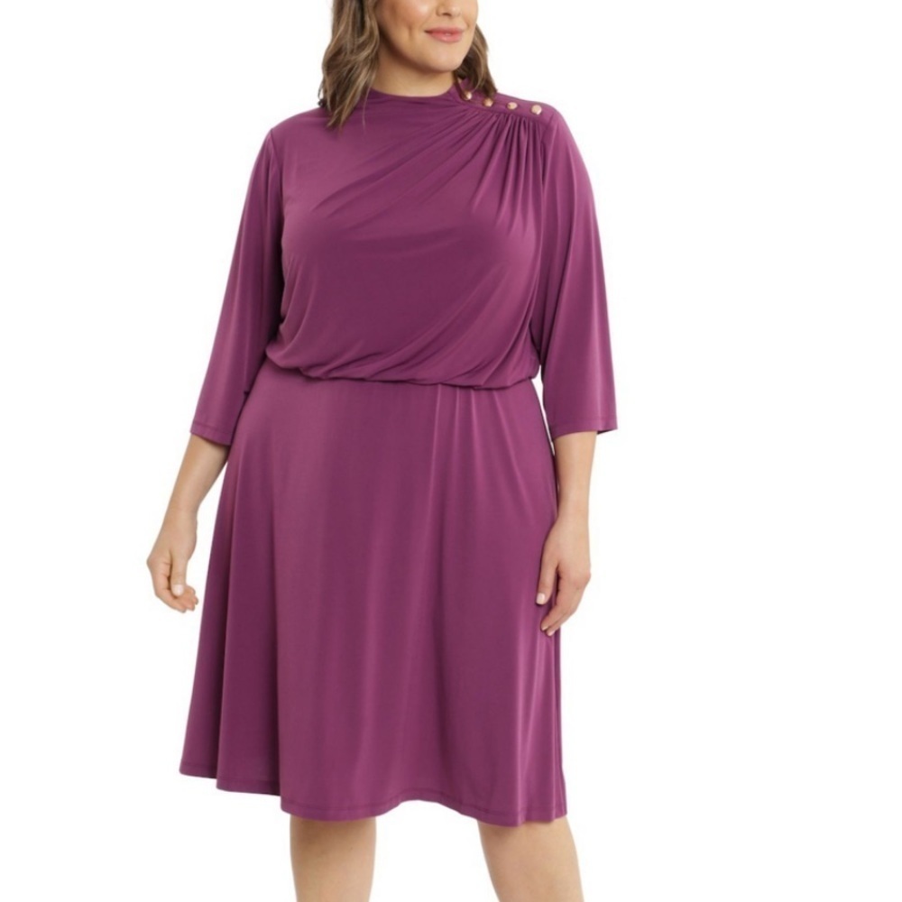 Suite 7 Purple Gold Button Stretch Midi Dress Women’s 22W NWT
